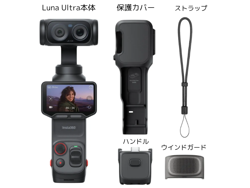 標準版の中身:Luna Ultra本体、保護カバー、ハンドル、ストラップ、ウインドガード