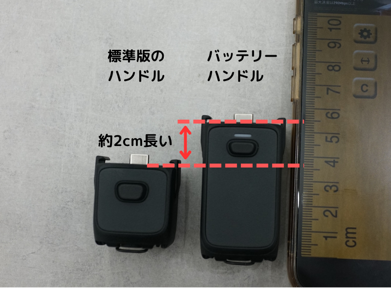標準版のハンドルより2cm長いバッテリーハンドル